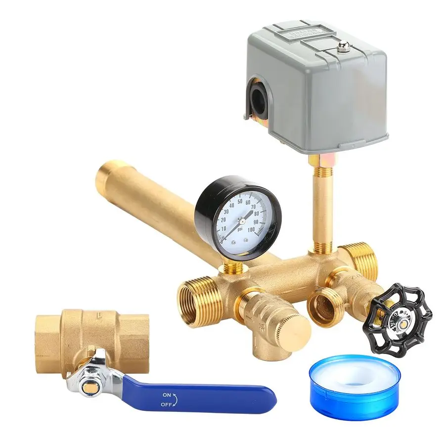 

11Well Pressure Tank Tee Kit with 40 60psi Pressure Switch,Brass Pressure Tank Installation Kit for Water Well, Fit Most pressur