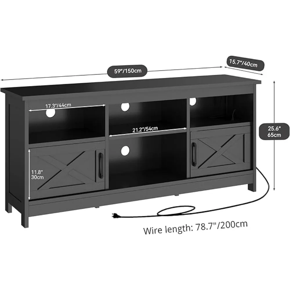 LED Light Entertainment Center for 65 Inch TVs, TV Cabinet with Storage, Rustic Media Console for Living Room, 59