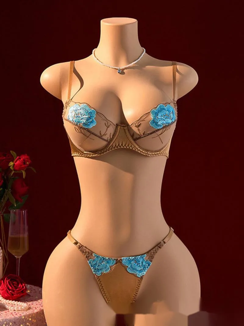 Sexy ricamo floreale trasparente Beach Vaction Pool Party Style Bikini Backless Deep V Bretelle senza maniche Bikini Charm L44S