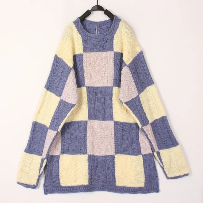 

Vintage Autumn Winter Handmade Knitted Woolen Sweater Women's Open Cardigan Bean Hollow out Long Sleeve round Neck Mid-Length