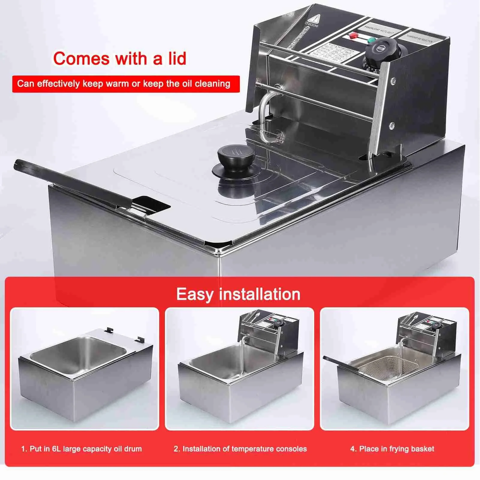 

Multifunctional Electric Deep Fryer 1500W 6L Large Capacity Fryer Pot with Oil Filtration Basket for Kitchen