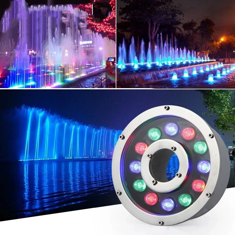 LED Fountain Lamps 12V 24V Round Underwater Light RGB Pond Lamps Submersible Outdoor Lighting IP68 Colorful LED Fountain Lights