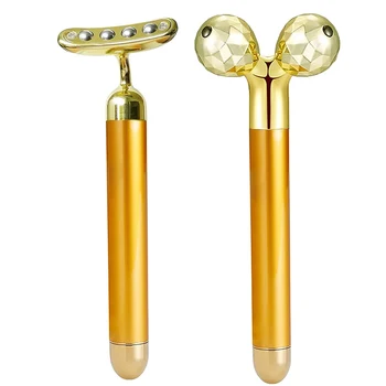 2 in 1 face massage roller electric 3D roller and 24K facial pulse T shape massage set arm eye nose massage skin care tools