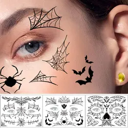 Spider Web Temporary Tattoos for Halloween Party Waterproof Spider Bat Pattern for Face Makeup Fake Tattoo for Women Men