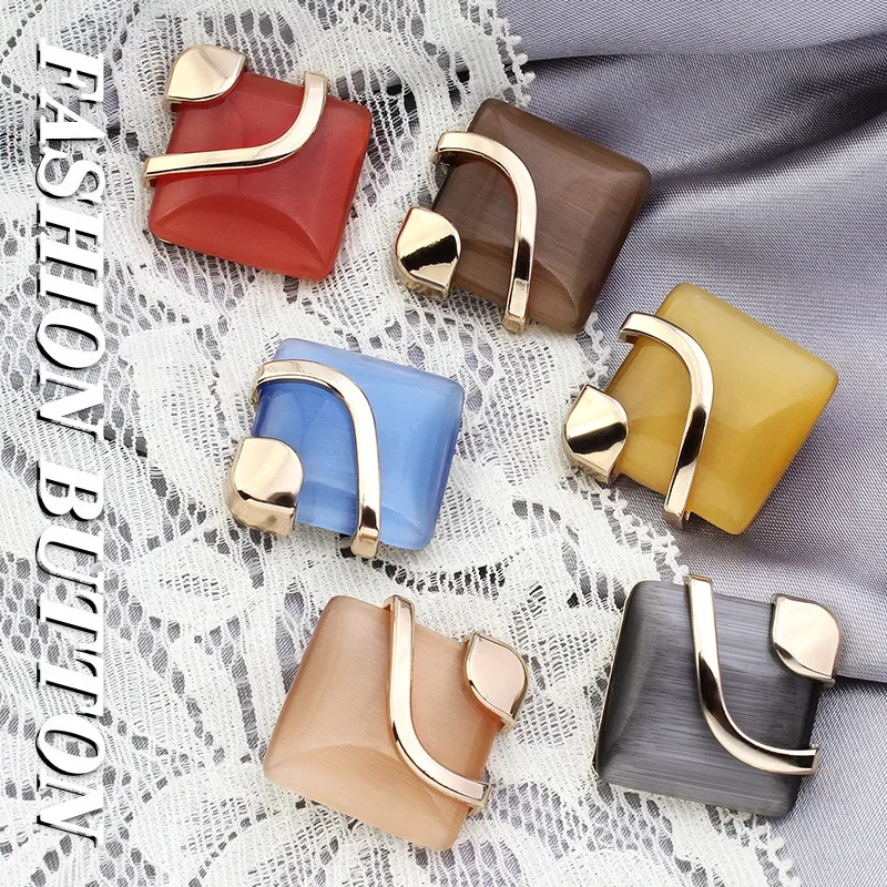 2pcs/pack Metal Buttons High-grade Woolen Coat Windbreaker Sweater Creative Personality Opal Decorative Buttons