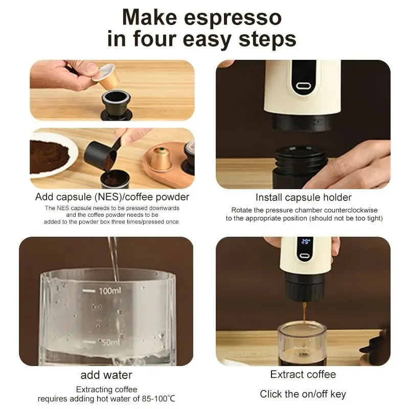 NEW Wireless Heating Small Portable Italian Coffee Machine Electric Concentrated Capsules Machine For Home Outdoor Fast Charge