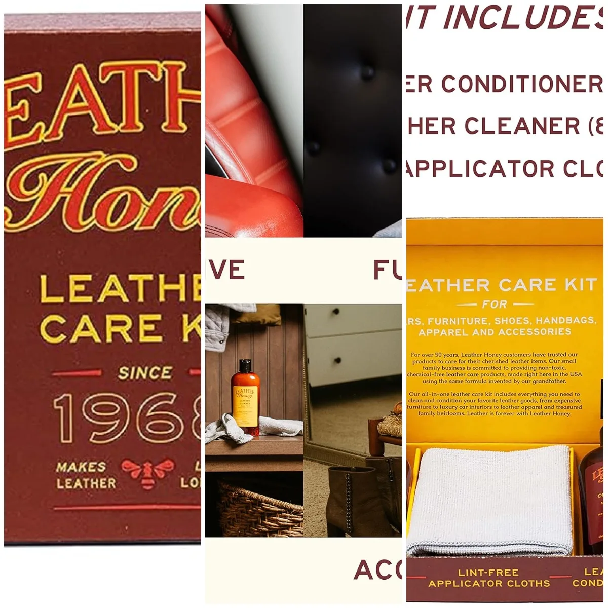 

Complete Leather Care Kit: Cleaner, Conditioner, 2 Cloths - Non-Toxic, USA-Made Since 1968