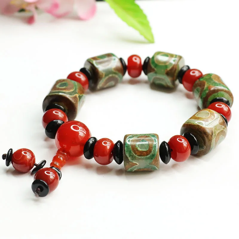 Genuine three-eyed dzi red agate barrel bead bracelet jewelry factory dropshipping MN1122578