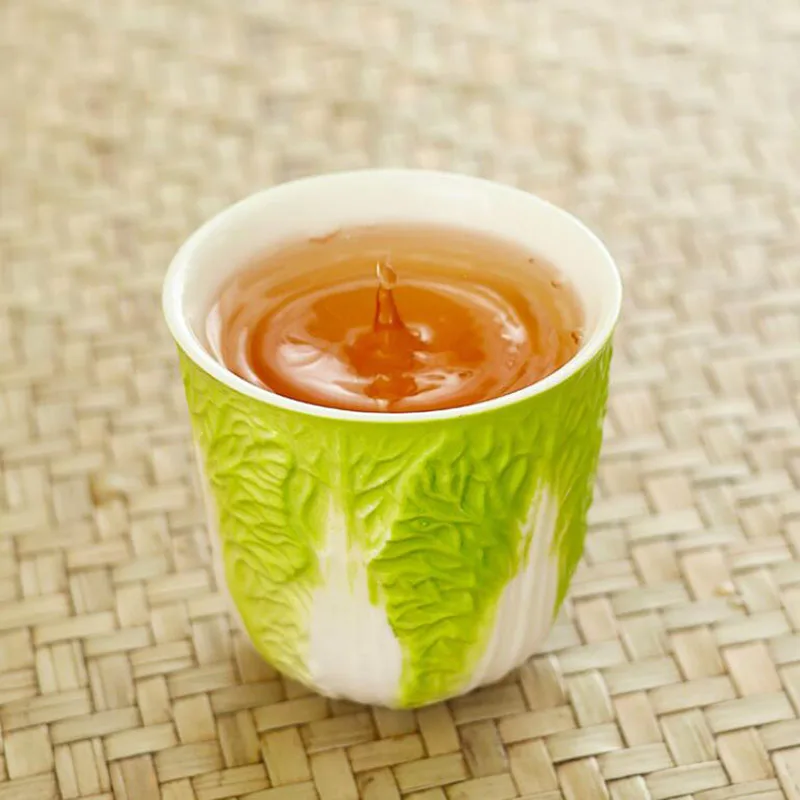 2 Pcs/Set Creative Porcelain Cabbage Design Kungfu Tea Cups Big Capacity Master Cup Kitchen Teaware Drinking Accessories 100ml