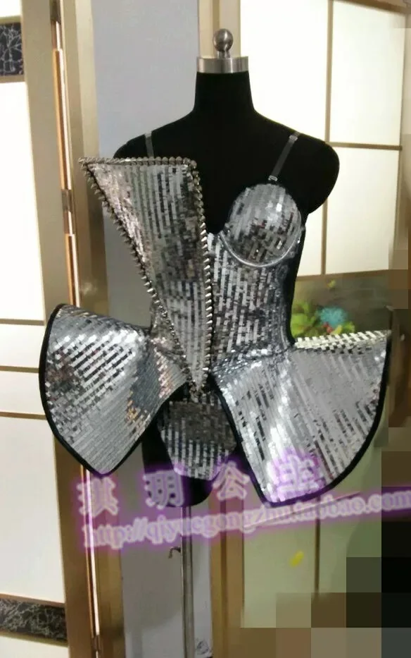 Sexy lady gaga Style shining nightclub bar DJ costume DS Singer evening performance modern skirts one piece stage dress suit - Image 2