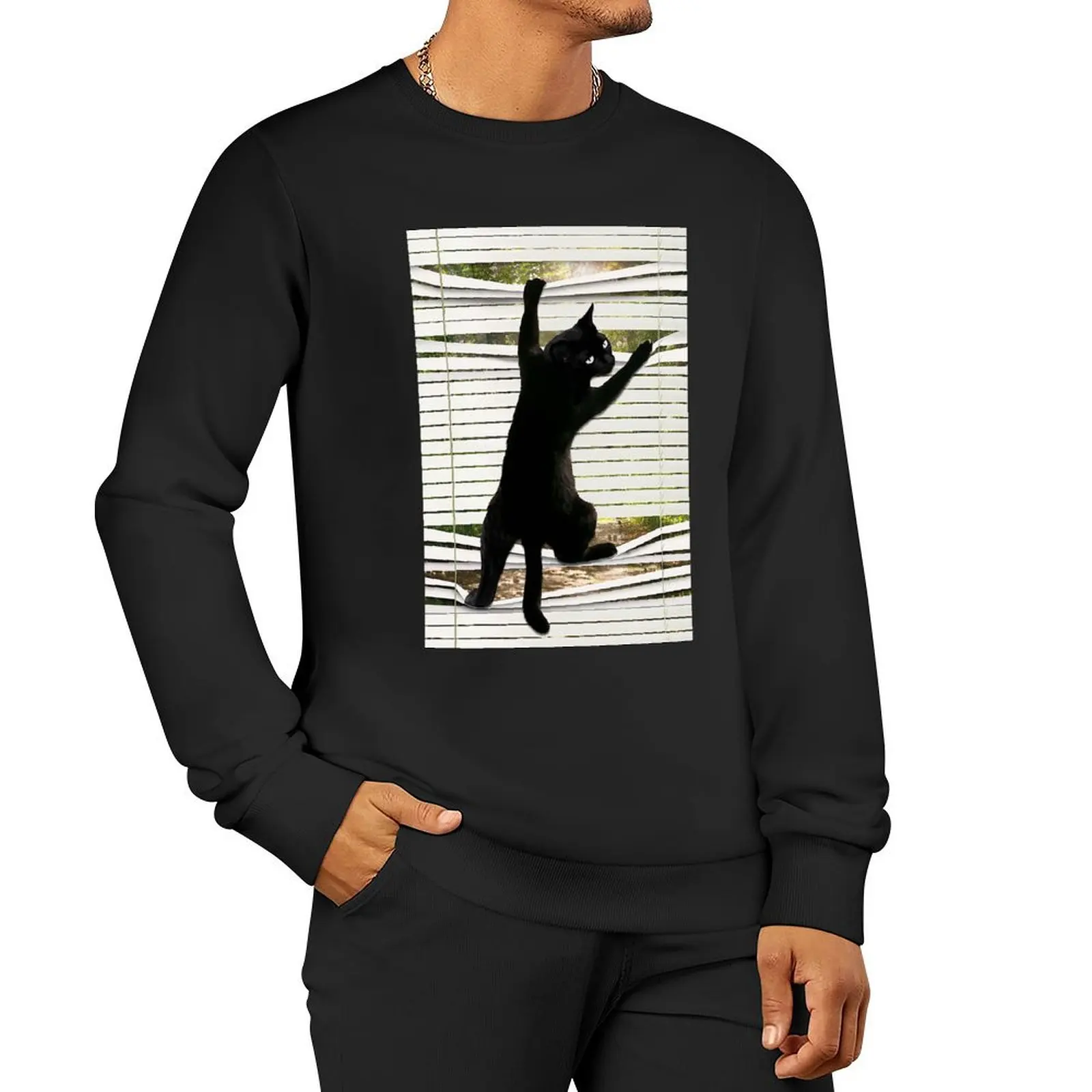 

Funny Black Cat Climbing Out Window Cat gift Pullover Hoodie autumn clothes graphic t shirts men sweatshirt for men