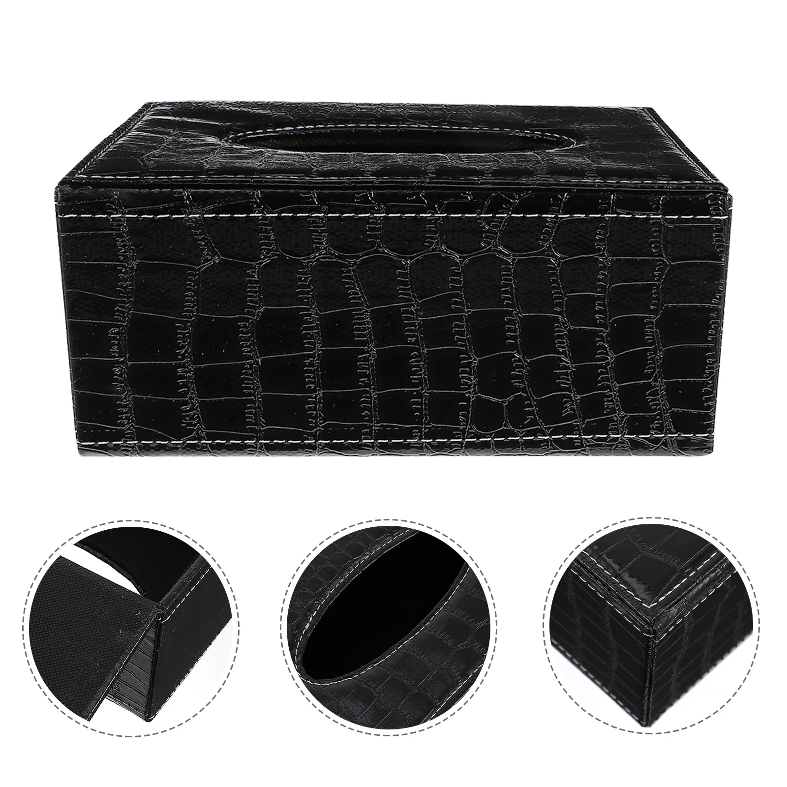 

1pc Tissue Organizer Black Smooth Edge Desktop Bathroom Napkin Box Tissue Storage Container Car Home Office Use