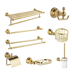Bathroom Accessories Bathroom Shelf Gold Paper Holder,Towel Bar,Soap Holder,Towel Rack,Glass Shelf,Hook bathroom Hardware Brass