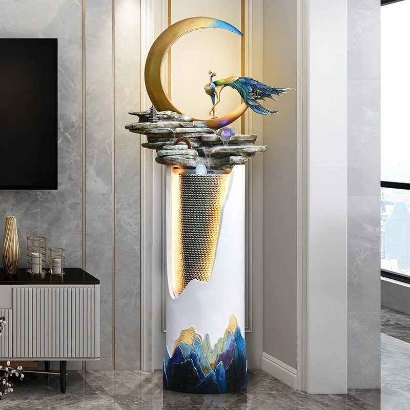 Fountain Flowing Ornaments Circulating Water Feng Shui Wheels Living Room Foyer Floor To Ceiling Decoration