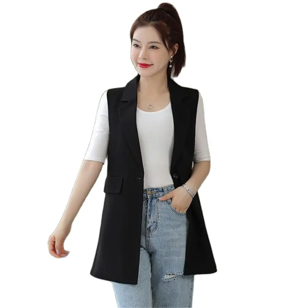 Autumn Sleeveless Jackets Outerwear Office Lady Slim gilet 2024 M-3XL Classic Long Vest Women Elegant Suit waistcoat Spring