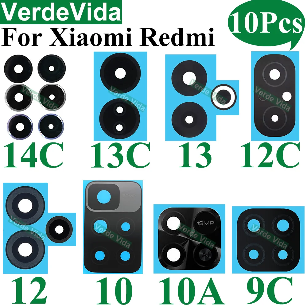

10Set Rear Camera Glass Lens For Xiaomi Redmi 12 13 14C 10A 10C 12C 9A 9C NFC 9Prime 10Prime Main Camera Glass Lens With Sticker