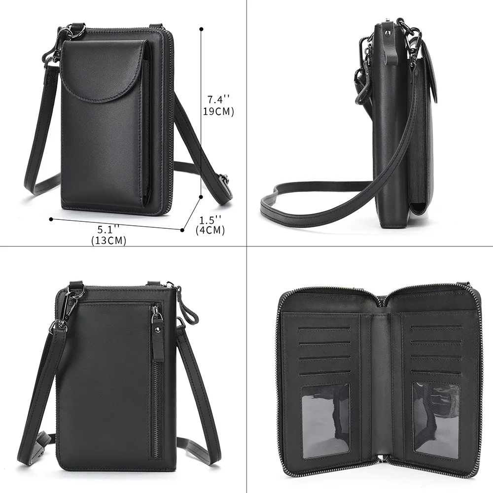 Imagem -03 - Bolsas de Ombro de Couro Preto para Homens Bolsa Masculina Bolsa de Embreagem Bolsa Crossbody Telefone Carteira Bolso