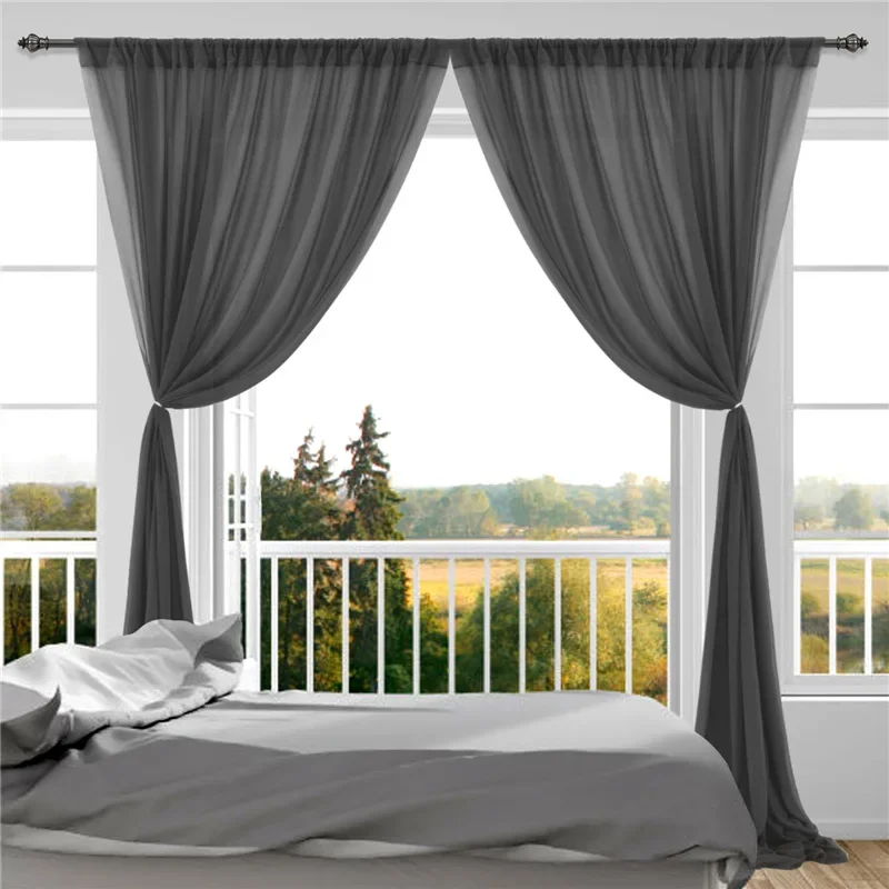 White Chiffon Backdrop Curtains Wrinkle Chiffon Fabric Curtain Drapes for Wedding Arch Party Stage Decoration