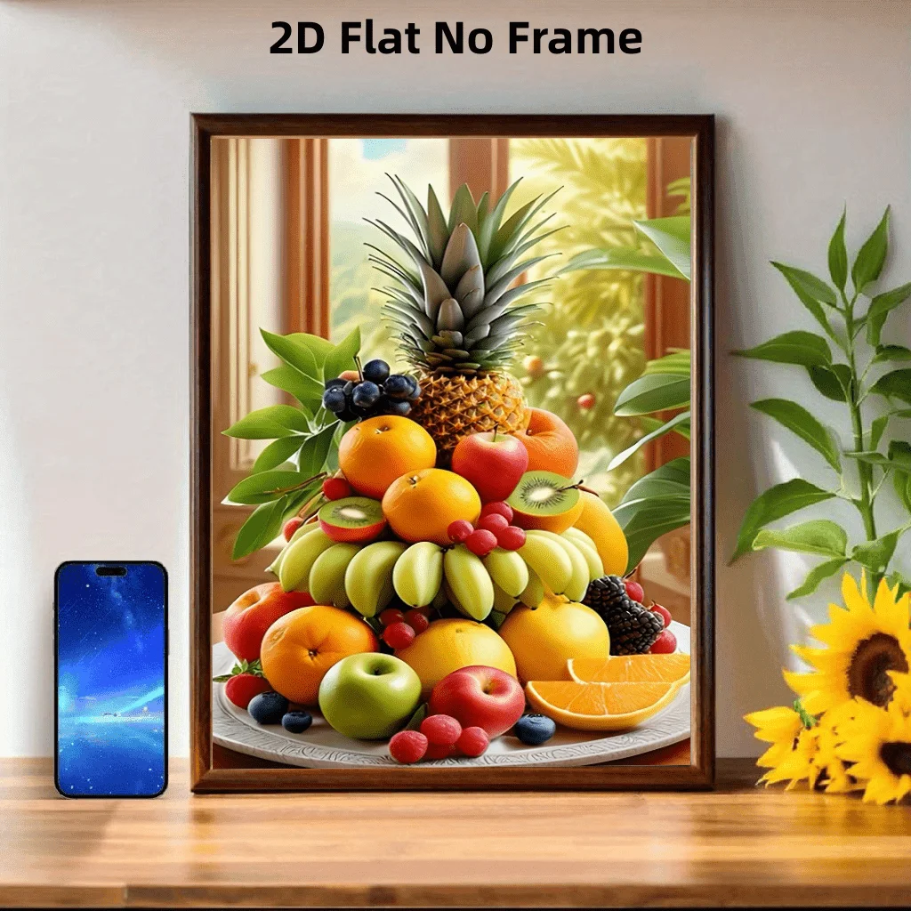 1pc Frameless Canvas Painting, Multi-Size Frameless Decorative Painting Window Sill Colorful Fresh Fruit Tower Stack