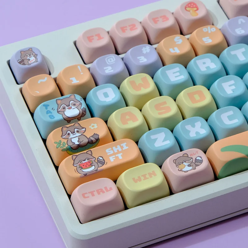Cute Raccoon PBT Keycaps,135 Keys Dye-Sub Custom Doubleshot Keycaps Set For Mx Cherry Mechanical Keyboard 60% 65% 75% 80% 100%