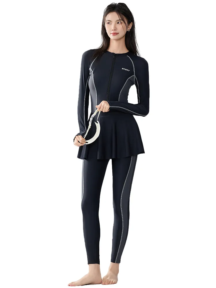 Women Snorkeling One Piece Swimsuit Front Zipper Long Sleeve Surfing Rashguard Surf Swimwear Diving Suit Beachwear