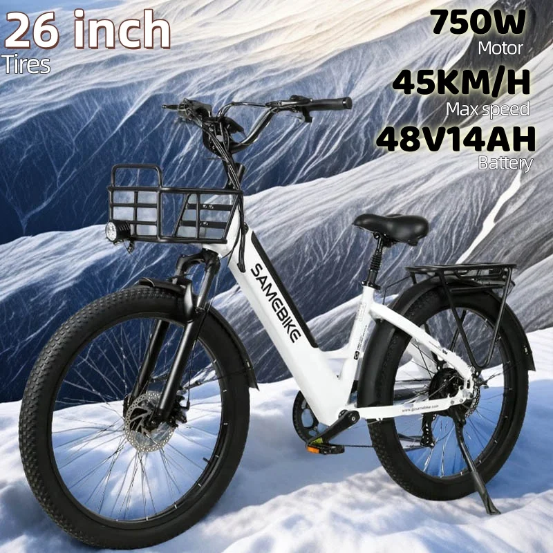 전기 자전거 SAMEBIKE RS-A01 PLUS 바구니 포함 산악 크로스 컨트리 전기 자전거 750W 48V 14AH 26 오프로드 타이어 전자 자전거