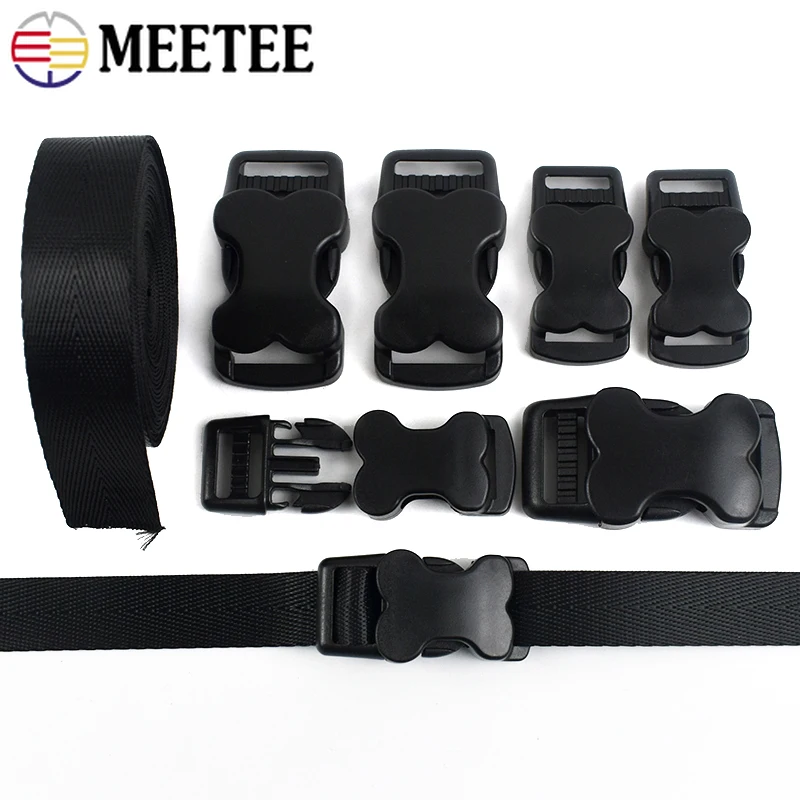 5Set Meetee 20/25mm Nylon Webbing Tape and Bone Shaped Plastic Side Release Buckles Bag Strap Ribbon Clasp DIY Sewing Accessory