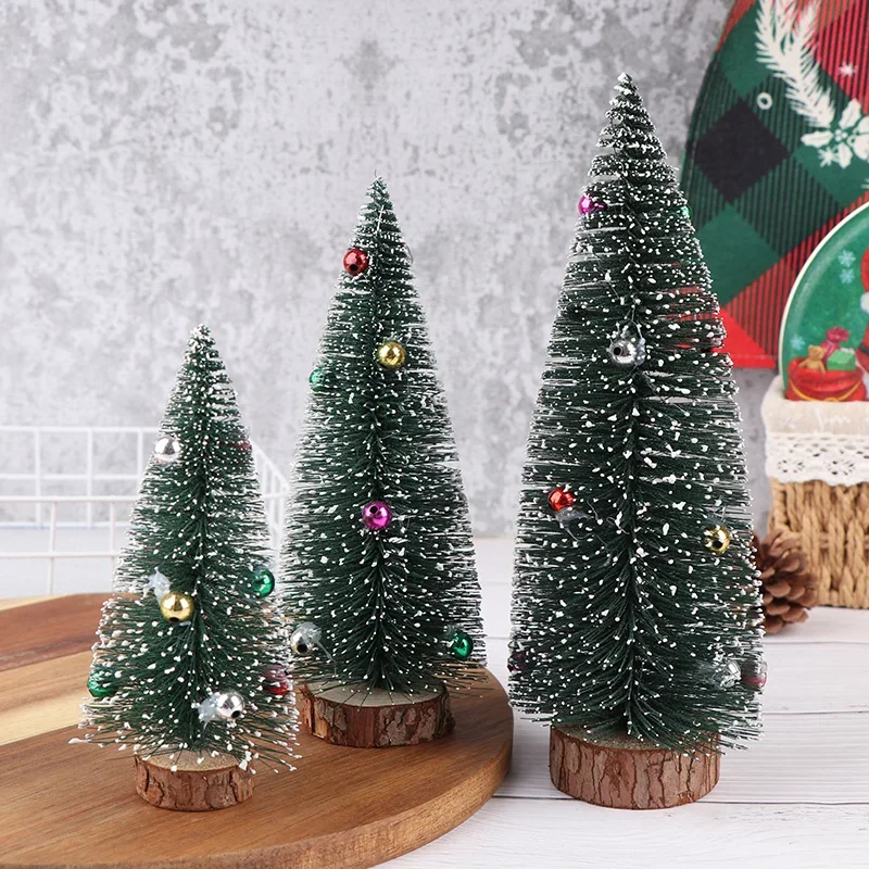 1Pcs Miniature Christmas Tree Small Artificial Sisal Snow Landscape Architecture Trees For Christmas Crafts Tabletop Decor