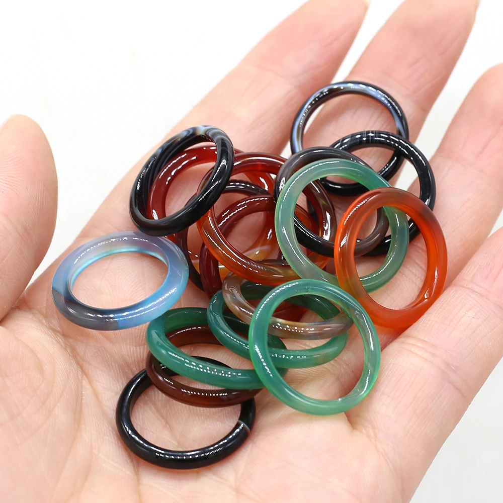 2022 Circle Natural Stone Rings Handmade Red Black Agate Green Aventurine lapis lazuli Opal Finger Rings for Women Jewelry Gifts