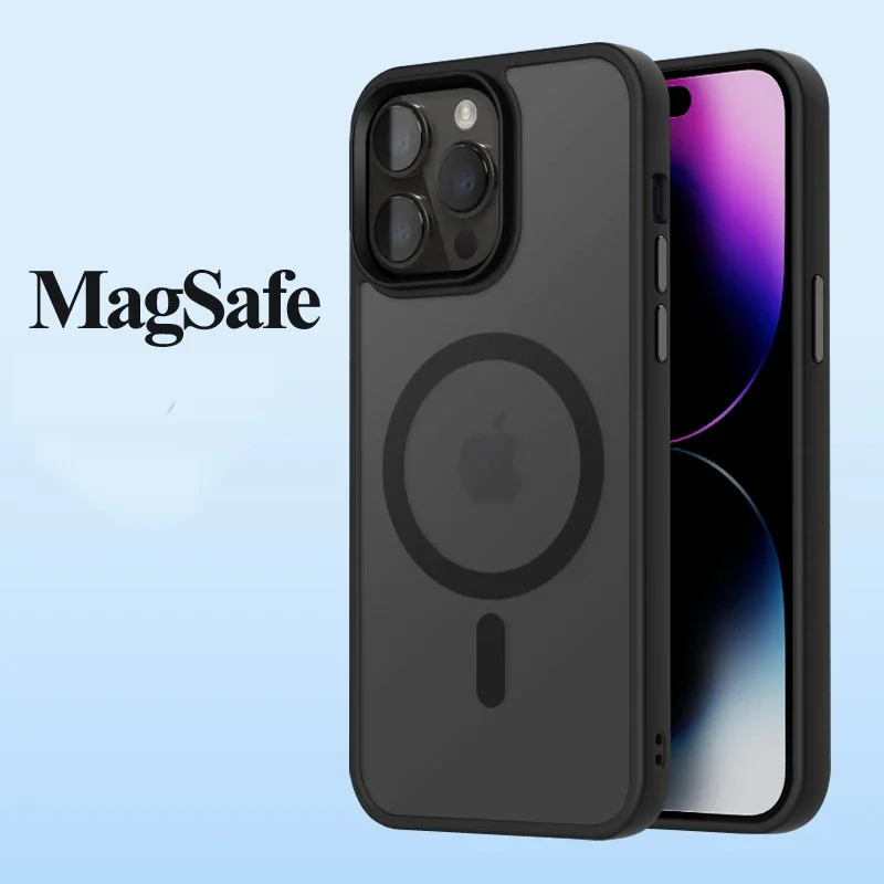 

Magnetic Case Compatible MacSafe Translucent Frosted with Aluminum Alloy Keys Shockproof for iPhone 15 Pro Max