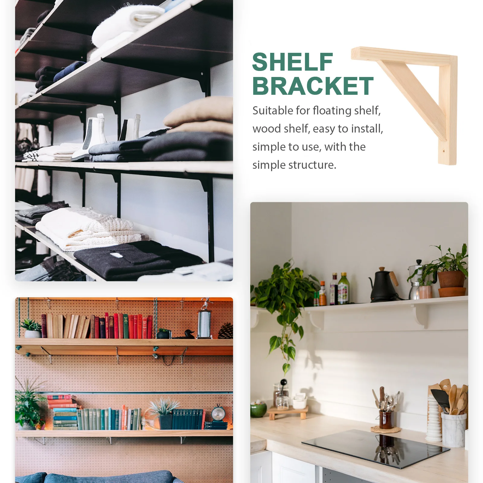 

Wooden Shelf Support Brackets for Wall Mounting Floating Shelves and Tables