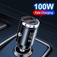Mini 100W Car Charger PD Type C Dual Port Fast Charging For iphone Samsung Xiaomi QC 3.0 12-24V Lighter Quick Charge Car Charger