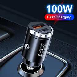 Mini 100W Car Charger PD Type C Dual Port Fast Charging For iphone Samsung Xiaomi QC 3.0 12-24V Lighter Quick Charge Car Charger