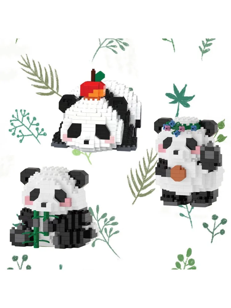 Knew construit adorables micro mini blocs de construction Panda: cinq formes adorables, avec des charmantes jouets parfaits pour compagnon de jeu en bambou et aux pommes