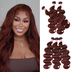 Unice Hair 3/4 Bundles Brazilian Body Wave Jerry Curly 33B Reddish Brown Dark Auburn Hair Extensions Remy Wavy Hair