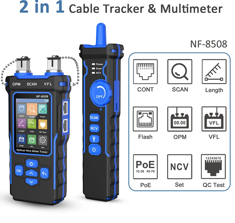 NOYAFA English NF-8508 Length Line Tester Cross-border Special Network Line Finder Fiber Red Optical Power Meter