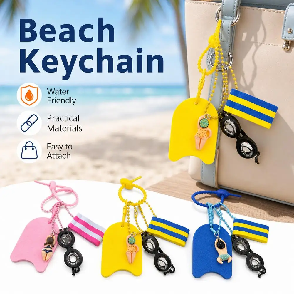 Swimming Pool Keychain Goggles Keychain Pendant Cute Cartoon Floating Board Decoration Backpack Gift