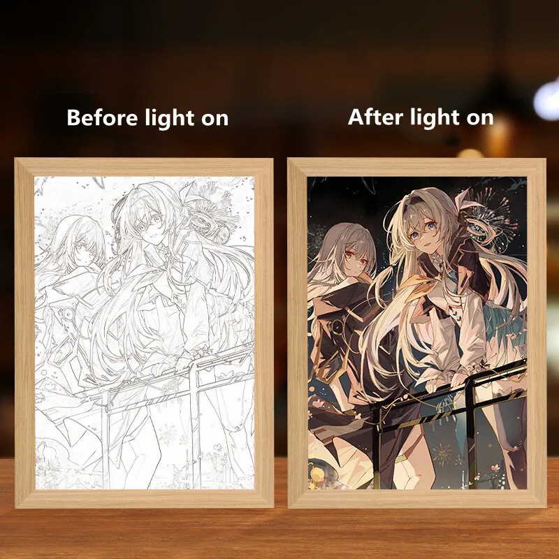 

Honkai Star Rail Рисунок Светодиодная картина с рамкой Firefly Acheron Kafka Аниме Плакат Настенное искусство Декор комнаты Настольный ночник