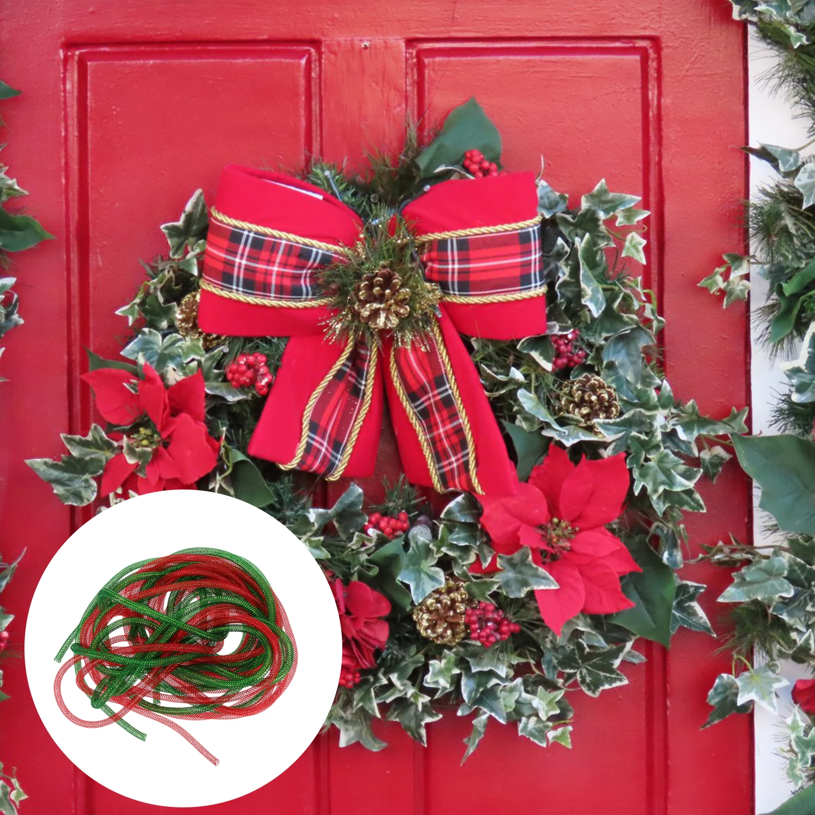 

Christmas Wreath DIY Material Mesh Tube Ribbon 4 Strips Nylon Craft Supply Holiday Party Accessories Festive