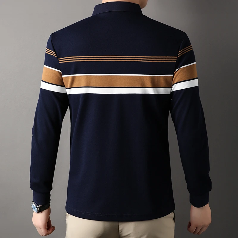 High end brand striped long sleeved exquisite letter printed polo shirt 2023  Autumn New men\'s lapel T-shirt Fashion casual top