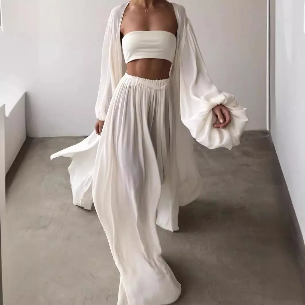 Summer Spring Women's Clothing Two Piece Set Long Sleeve Lantern Sleeve Solid Color Outfit Women's Suit Polyester Streetwear view 2