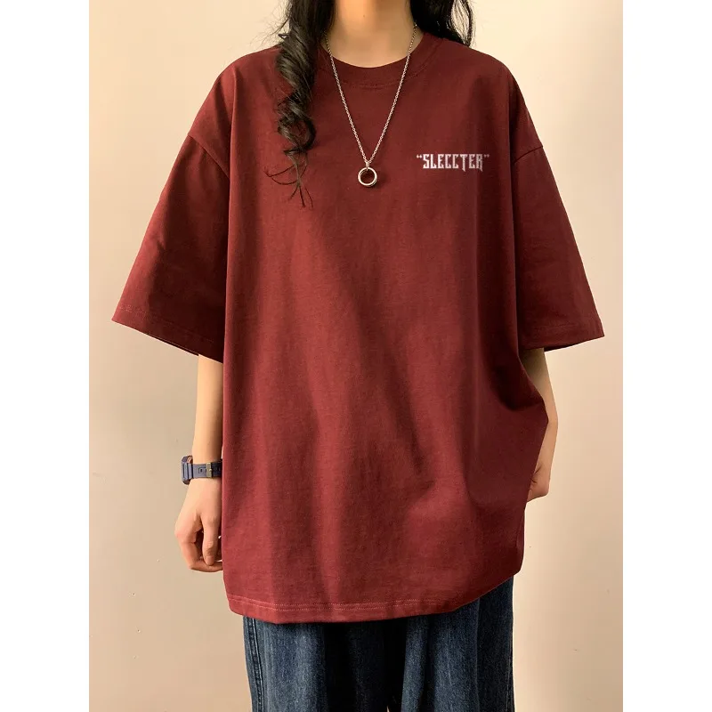 

Women's Summer Round Neck Solid Pullover Letter Printed Short Sleeve T-shirt Fashion Casual Loose Office Lady Vintage Tops