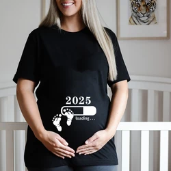 2025 Loading Print Womens Pregnant T-shirt Short Sleeve  Funny T-shirt Summer Maternity Tops Pregnancy Announcement New Baby Tee