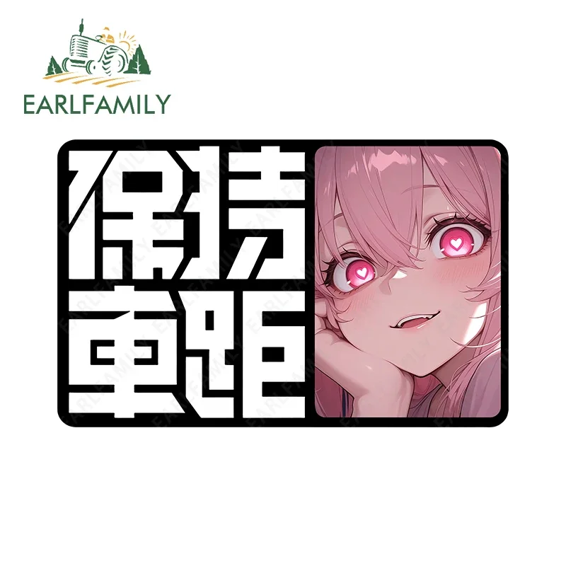 EARLFAMILY Keep A Safe Distance Anime Car Accessories Zero Two Face Stickers Graffiti Auto Decal Campervan Windshield Decals