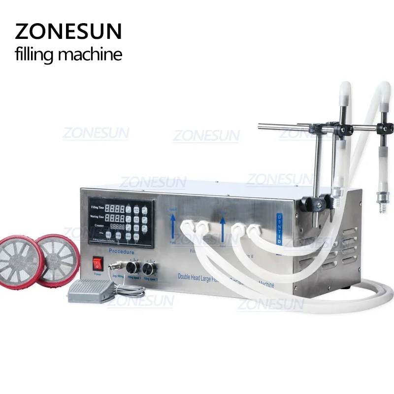 ZONESUN GZ-D1 เครื่องบรรจุกึ่งอัตโนมัติหัวคู่ซักรีดน้ํามันปรุงอาหารเจลทําความสะอาดมือเครื่องบรรจุขวดของเหลว