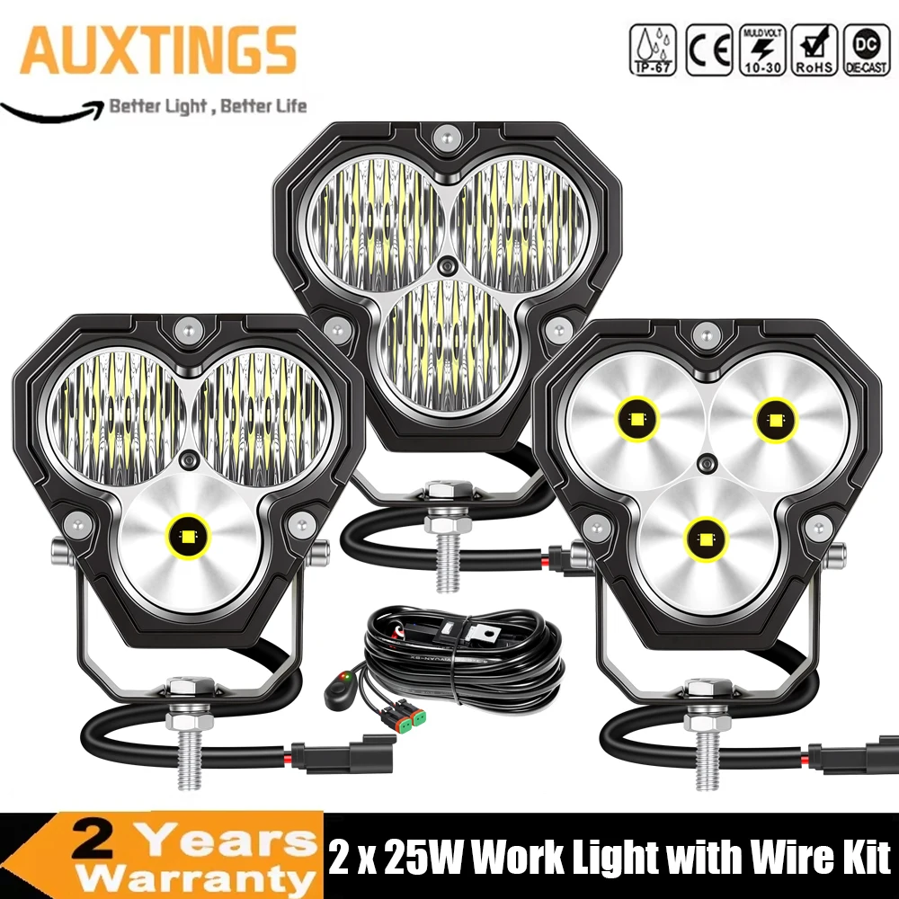 3.9'' 2x25W White Cube LED Pod Light Spot Flood Combo Beam Work Lights,Off-Road Car Driving Lamp for ATV, SUV,UTV with Wire Kit
