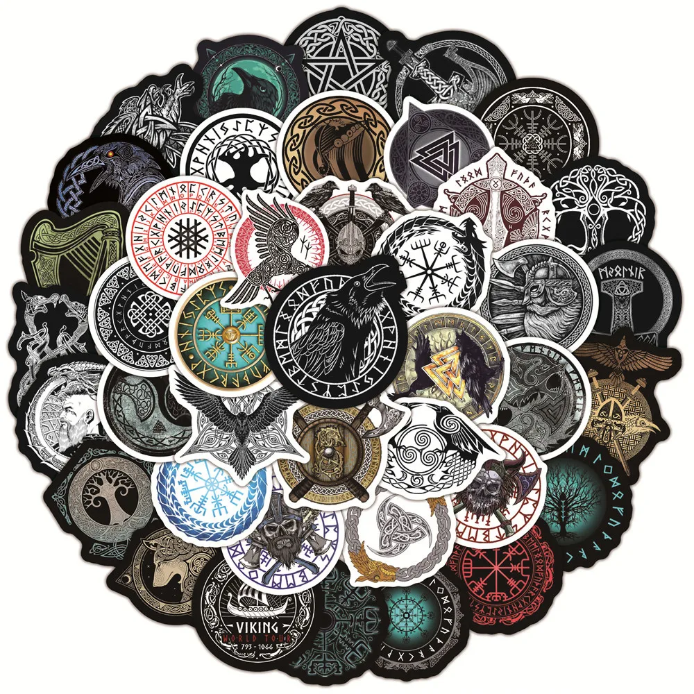 50 pegatinas de estilo vikingo pirata misterioso, diseño nórdico de lobo gigante, símbolo de tótem de defensa, runas, juguetes, calcomanías geniales, regalo