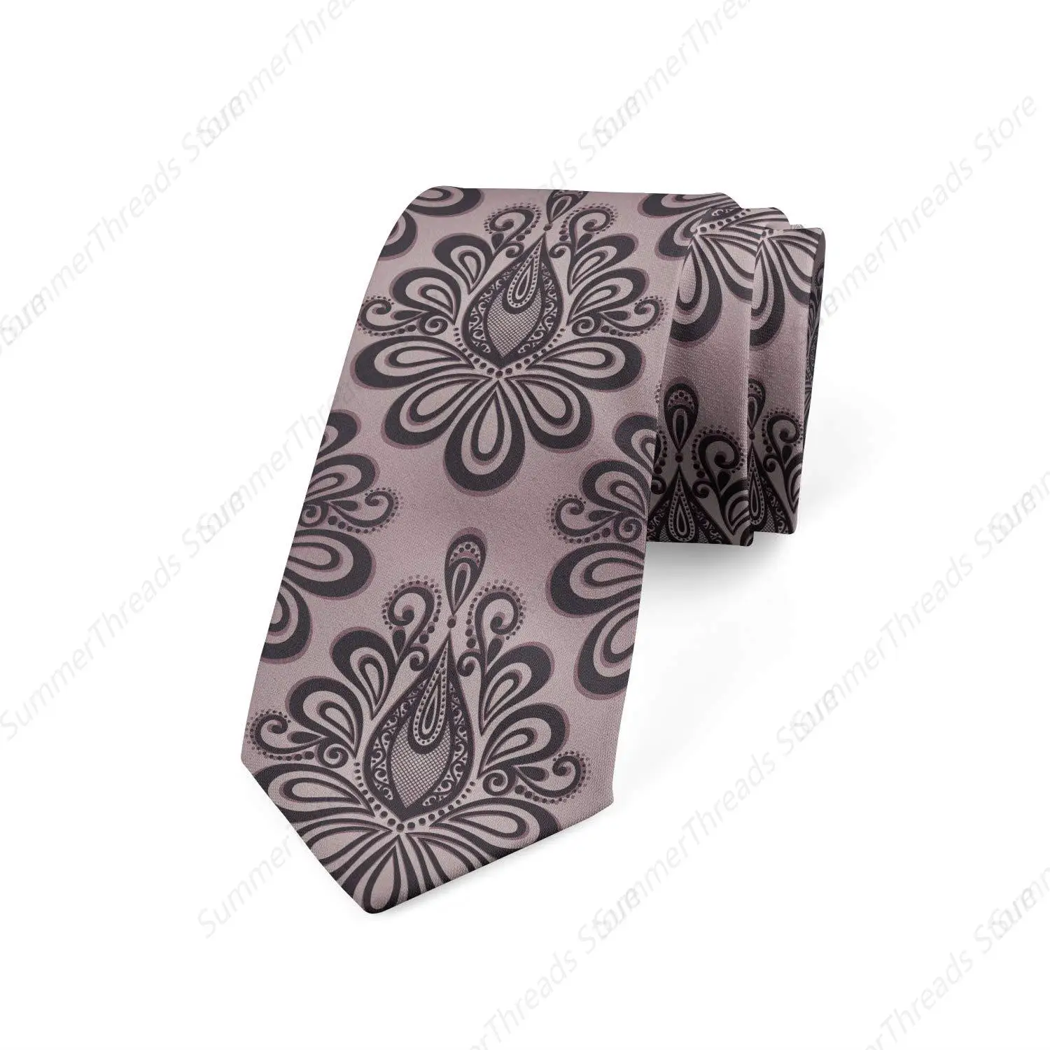 Men's Tie, Damask Black Motifs Charcoal Grey Ties