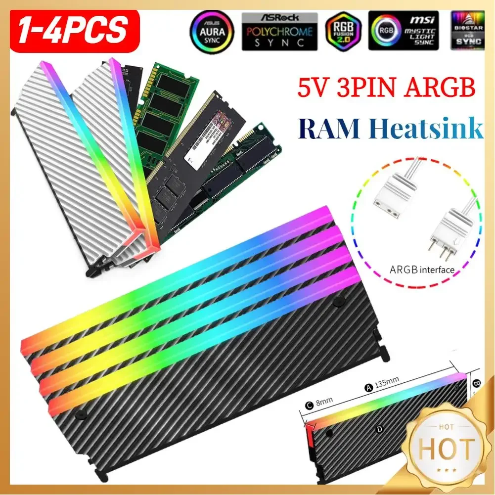 

5V 3PIN ARGB RAM Heatsink Radiator Cooler Aluminum Alloy with Thermal Silicone Pad for DDR2 DDR3 DDR4 DDR5 Desktop PC Memory