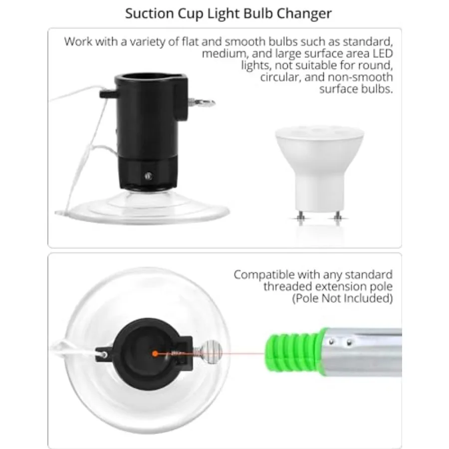 Professional Light Bulb Changer Kit - 3 Piece Set - Extension Pole Compatible, for High Ceiling Incandescent Bulbs with Standar view 4
